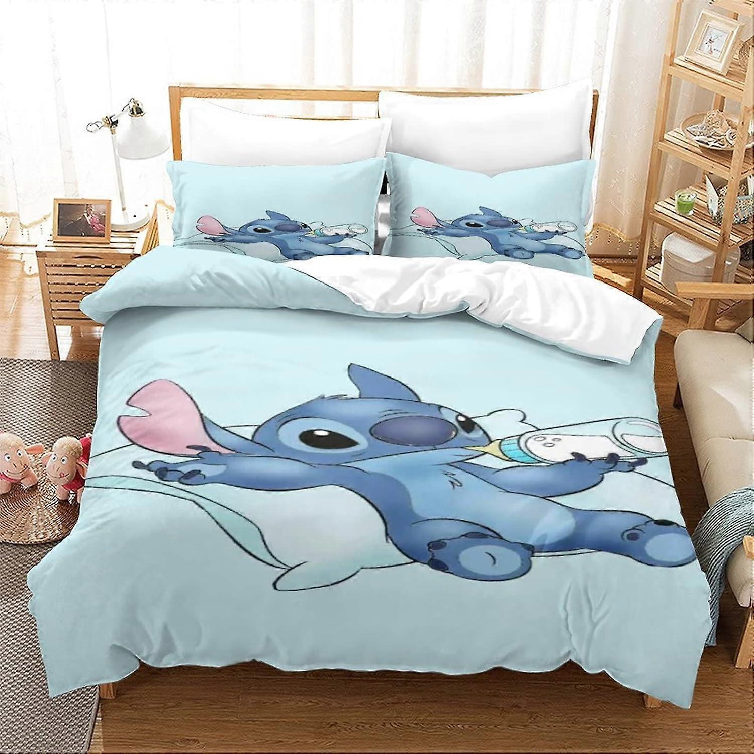 Kerota Stitch Duvet Cover Set for Kids Teens, Bedroom, D Lilo & Stitch Bedding, Themed Bedspread, Bedding Set with Firmness Single135x200cm