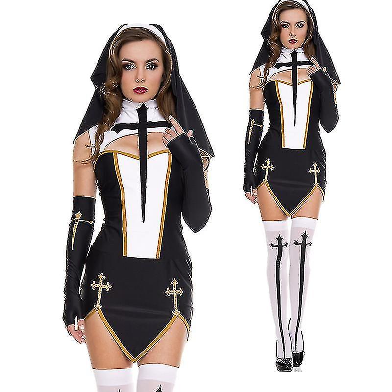 Cryin Sexy Nun Senior Costume Carnival Halloween Church Religious Convent Cosplay Fancy Party Dress only headscarf one size