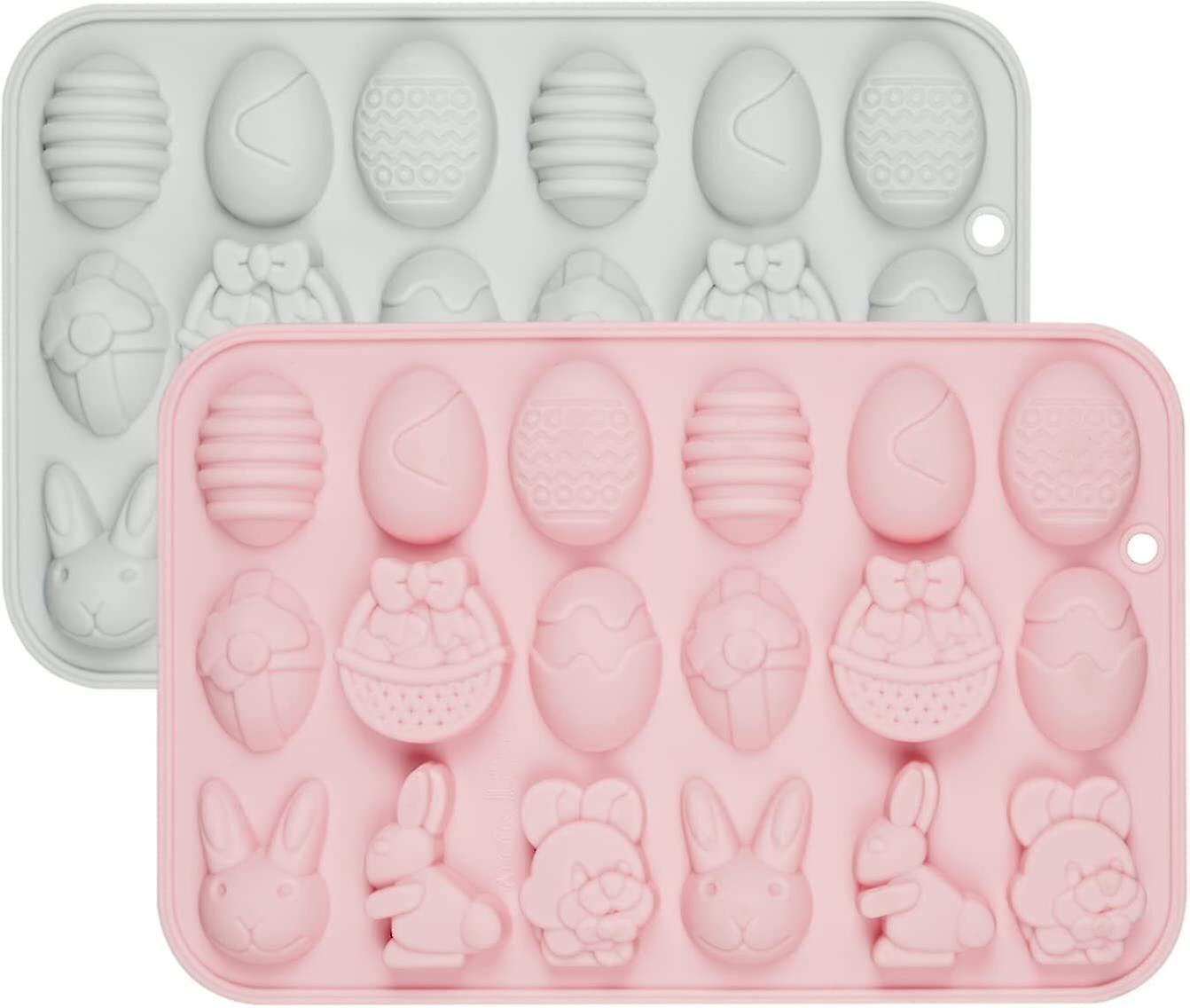 Tianzun 2pcs Easter Silicone Chocolate Moulds 18 Cavity Egg, Bunny Rabbit Head Basket Shapes Molds For Diy Chocolate Candy