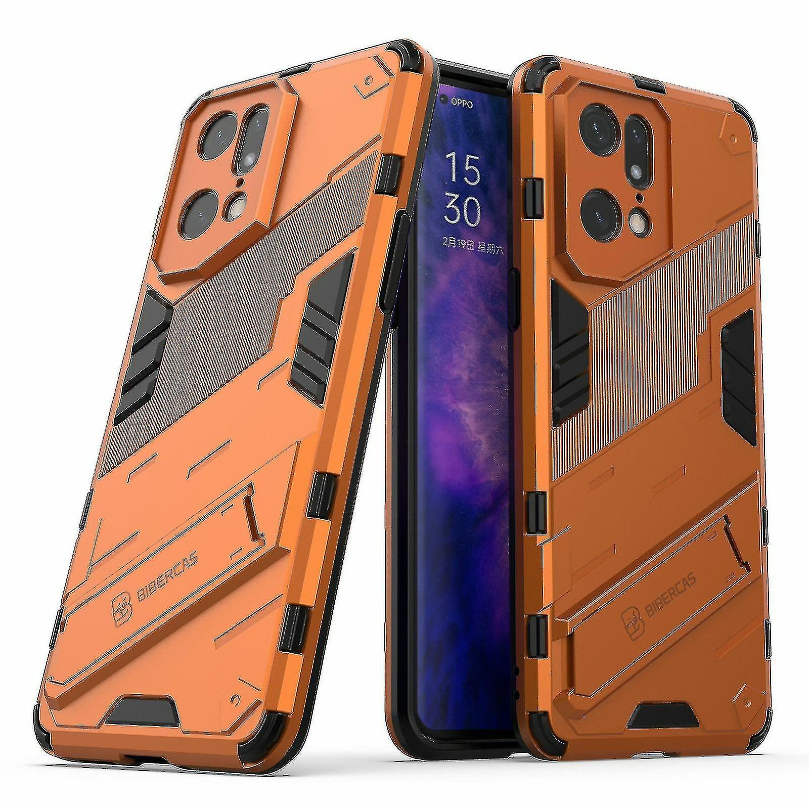 Tikuajgift For Oppo Find X5 Pro Shockproof Anti-drop Kickstand Function Hard Pc + Soft Tpu Cell Phone Case Cover - Black Orange