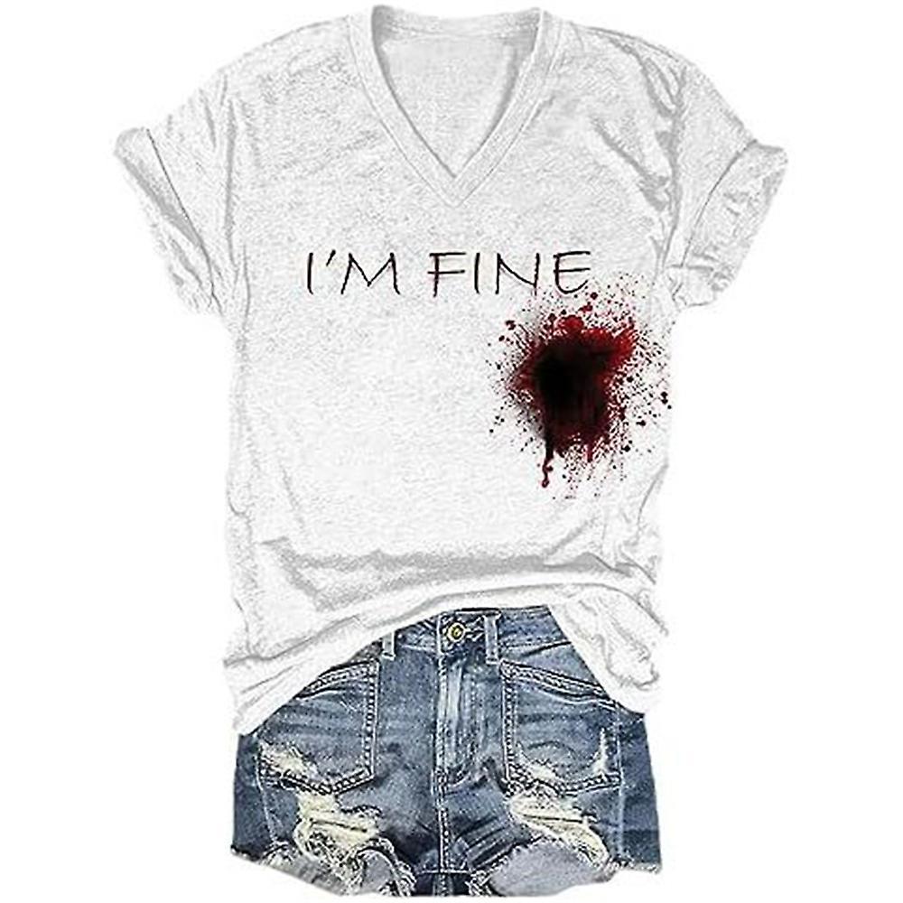 Waidfu I'm Fine Bloody T-shirt Perfect For Halloween Costume Humor Funny Bloodstained Q4 XL