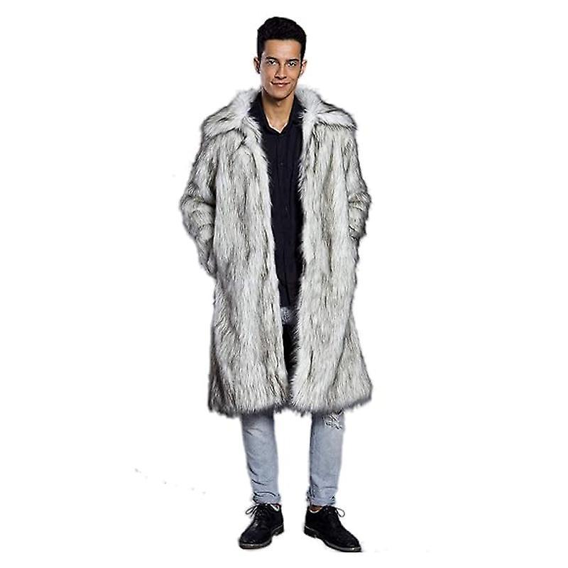 Waidfu Men's Long Sleeve Fluffy Faux Fur Coat Mens Winter Warm Faux Fur Overcoat GRAY 4XL