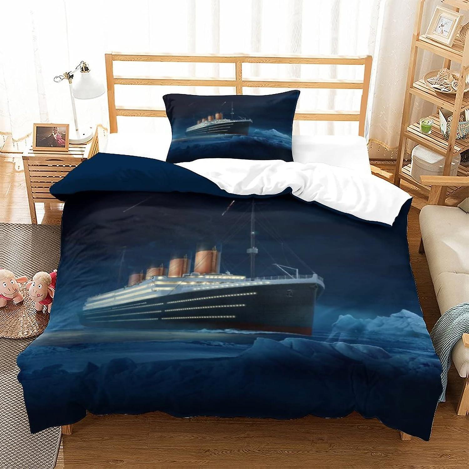 Kerota Titanic Duvet Cover with Pillowcases Jack and Rose Printed Bedding Set D Duvet Cover Set in Suitable for Boys Girls Teens c Single135x200cm