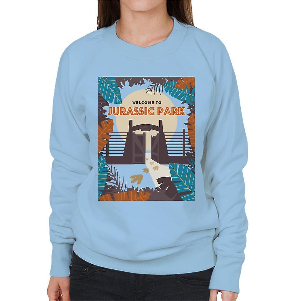 Jurassic Park Welcome To Sign Blue Leaves Women's Sweatshirt Sky Blue Small