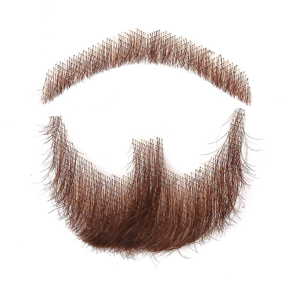 Sztxj Fake Human Hair Beard for Men One Pair Brown Fake Mustache Fake Mustache Realistic Beard Fake Facial Hair Hand Tied Lace Beards for Halloween...