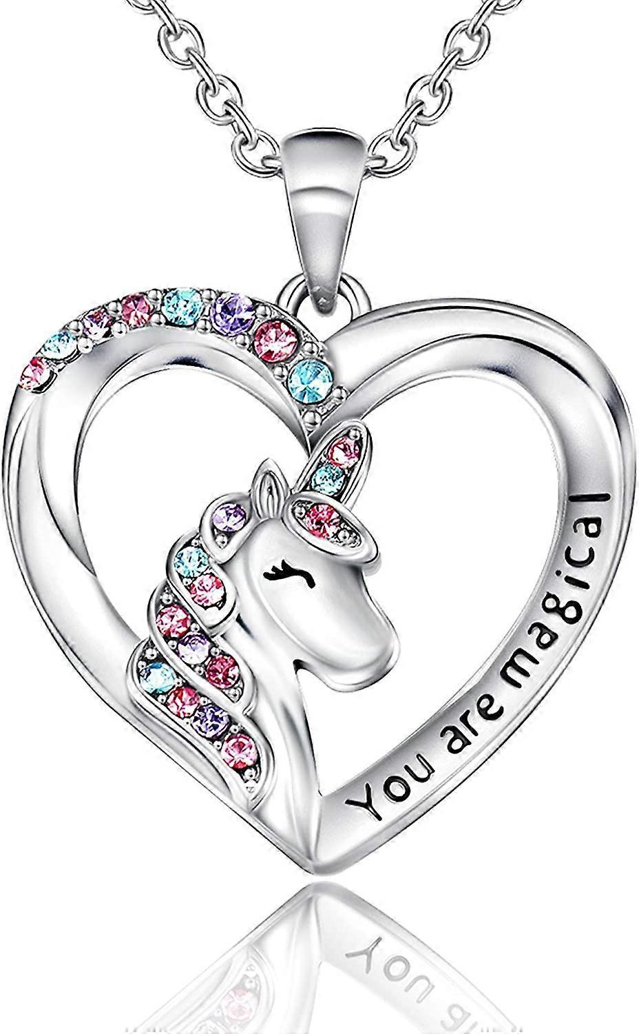 Liangnv Unicorn Necklace for Women Girls CZ Stone Heart Pendant Necklace with You are Magical Message Christmas Birthday Party Jewelry Gift for Dau...