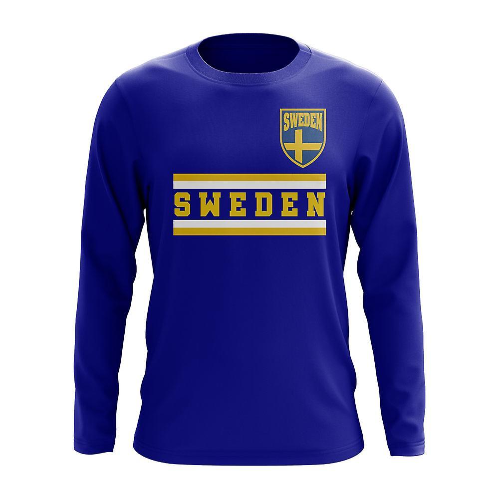 UKSoccerShop Sweden Core Football Country Long Sleeve T-Shirt (Royal) Dark Blue Womens XS (Size 8 - 30 inch Chest)