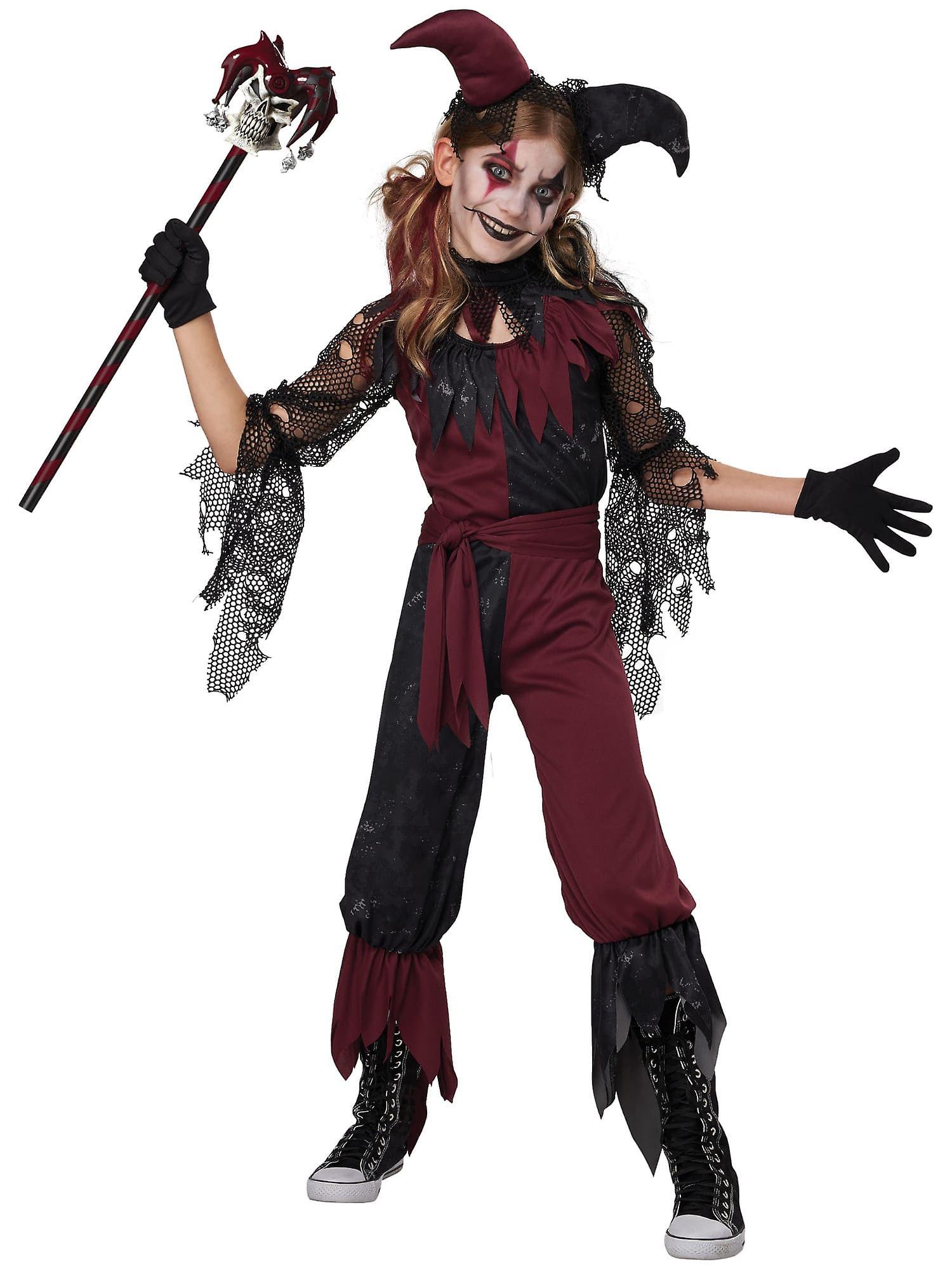 California Costume Collections Psycho Jester Horror Clown Joker Evil Scary Halloween Child Girls Costume Red X-Large (12-14)