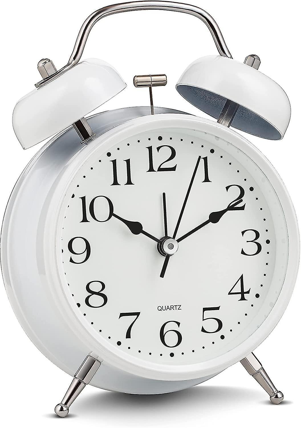 Bean Newway Analog Alarm Clock Extra Loud Twin Bells Retro White Silent Non-ticking Quartz Battery Operated With Backlight, Decorative Bedside Tabl...