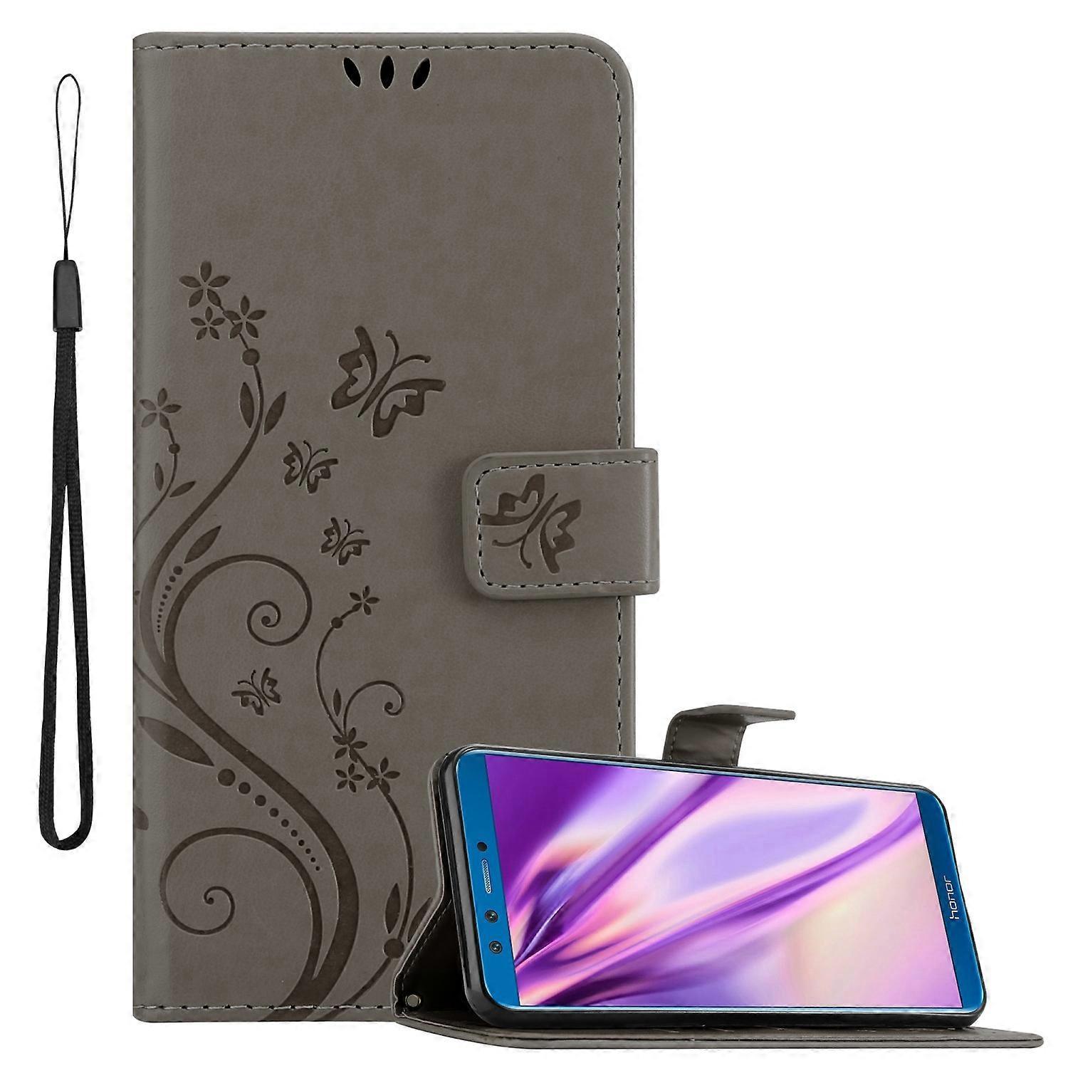 Honor 9X LITE Protective Case - with Floral Print and Card Slot FLORAL DARK LILA