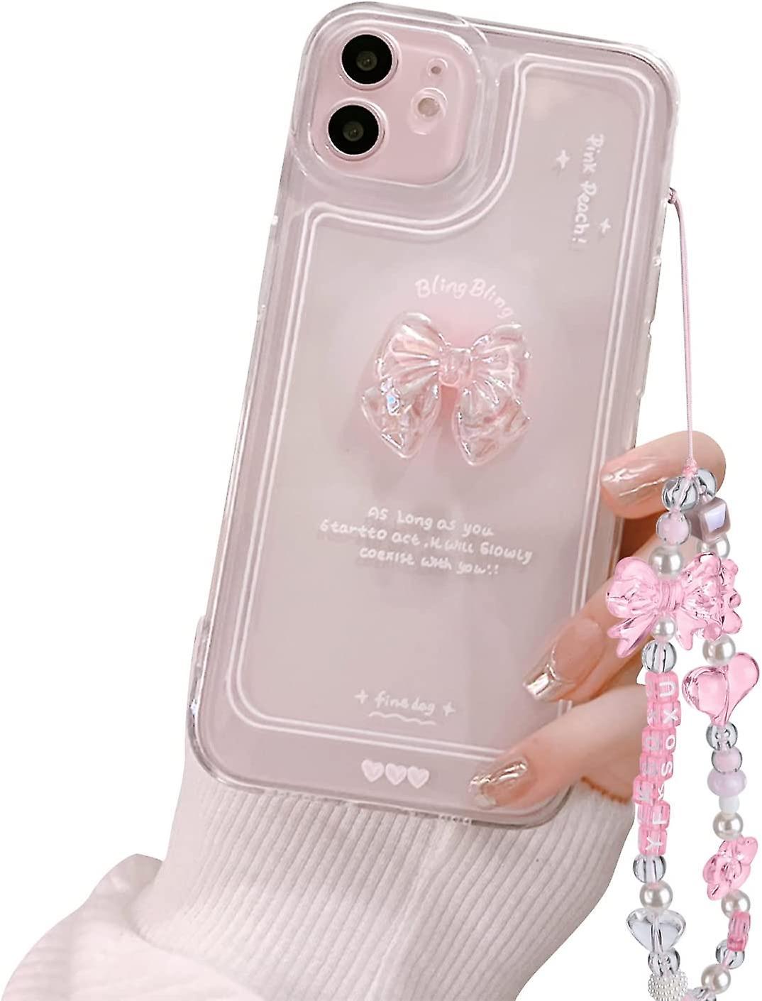 LINCMAN Compatible For Iphone 12 Cute 3d Pink Bowknot Slim Clear Aesthetic Design Women Teen Girls Camera Lens Protection Phone Cases Cover color A