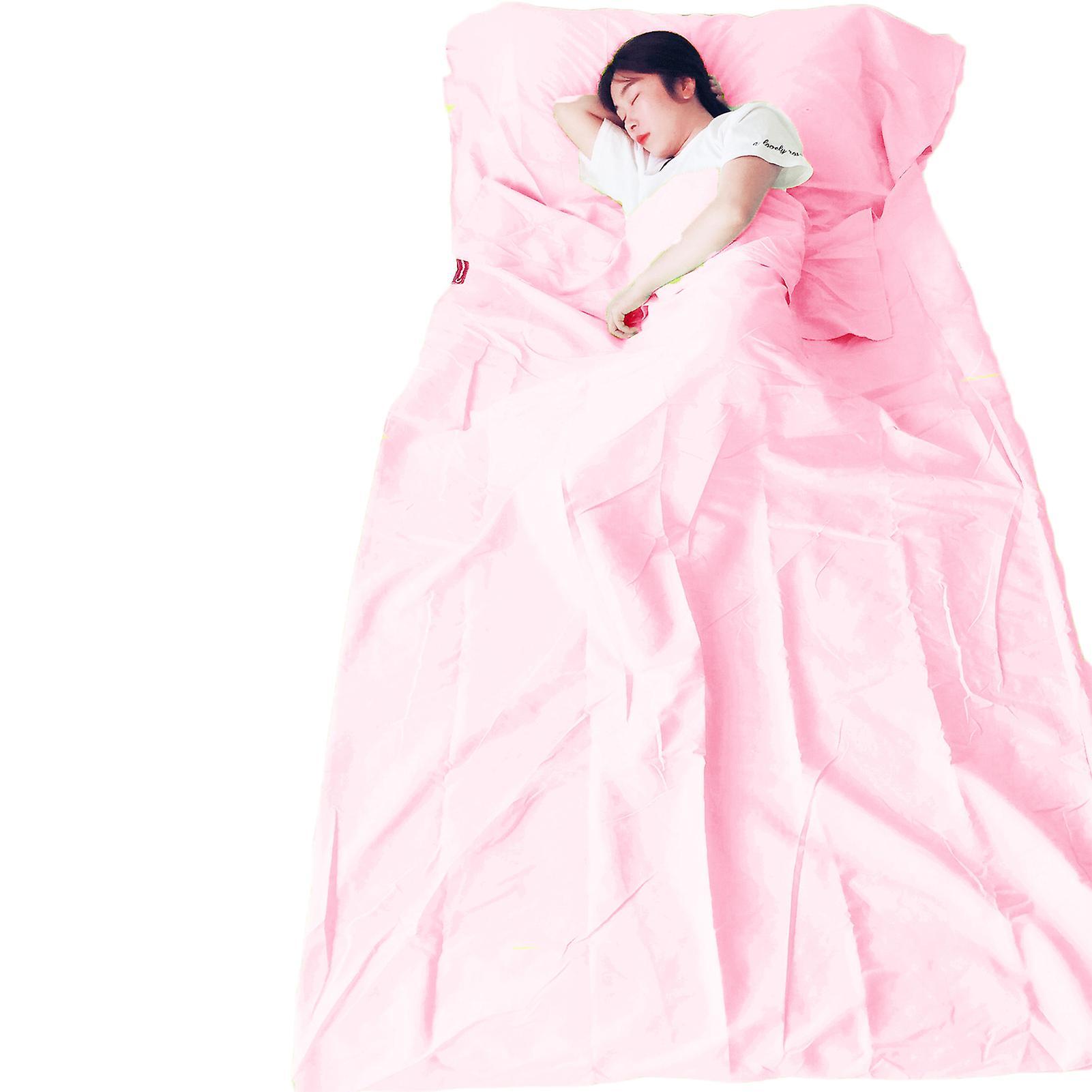 Bigougem Sleeping Bag with Pillowcase Super Soft Foldable Travel Sheet Pink