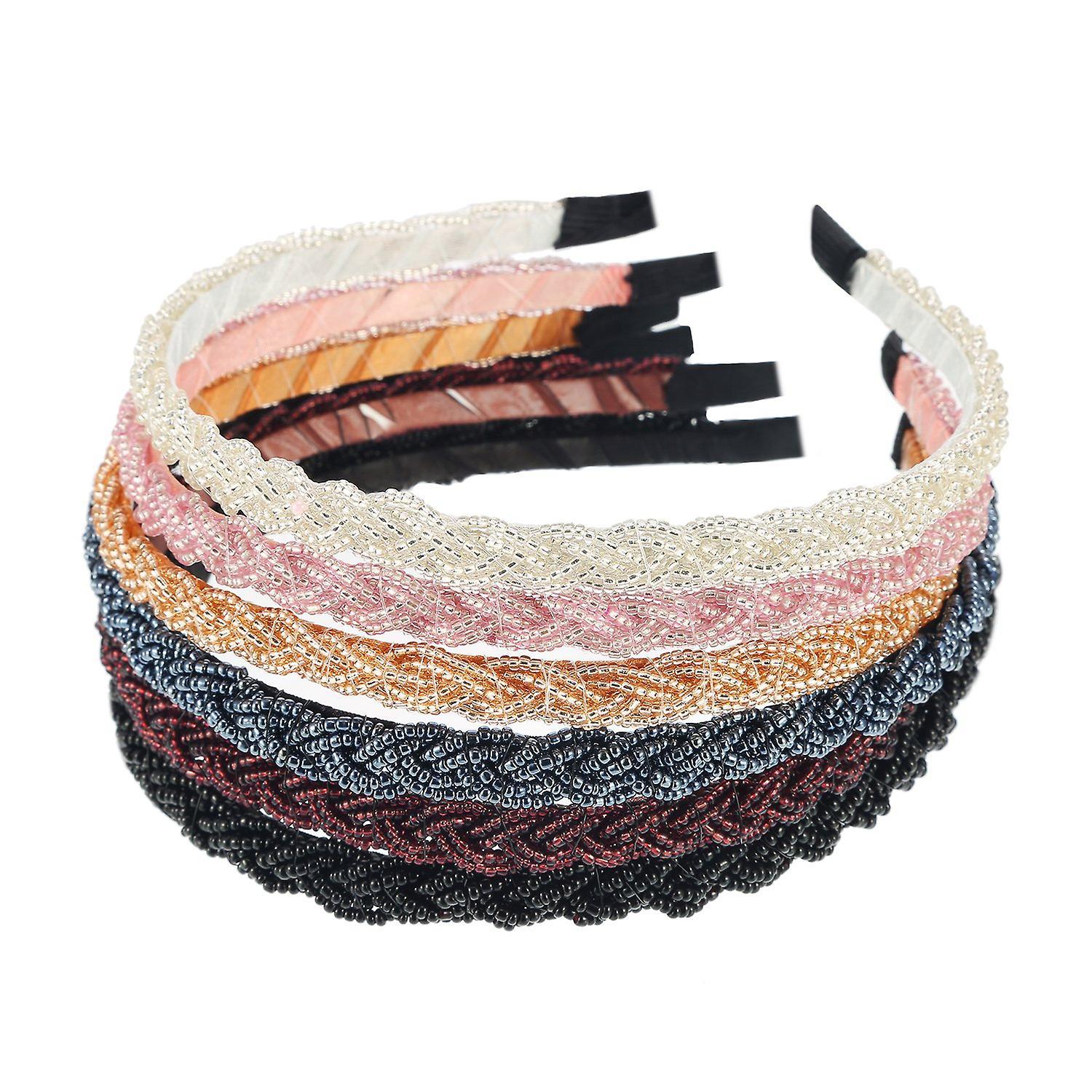 Taiyuan 6 pieces beads hair band headband, fine pearl wide headband, a variety of colors light pink/pink/champagne