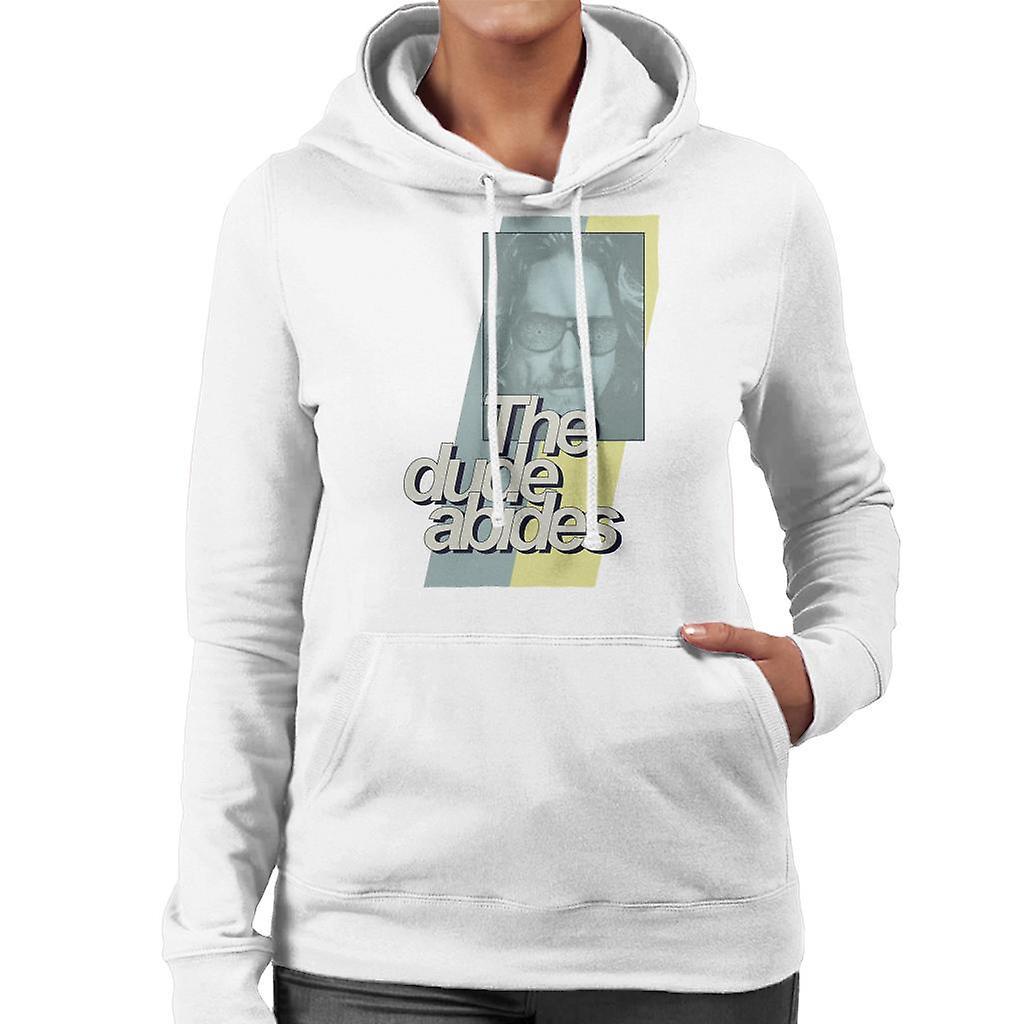 The Big Lebowski The Dude Abides Retro Lines Women's Hooded Sweatshirt White XX-Large