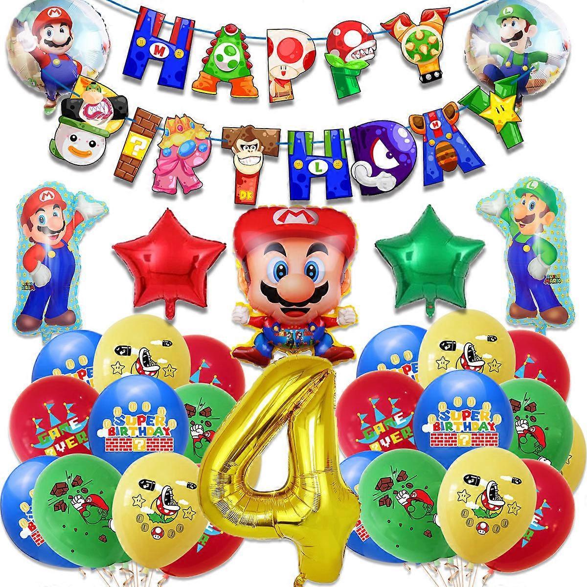 Heyone Mario Birthday Party Decorations Happy Birthday Set Super Bros Foil Balloons for Boys Girls Birthday Baby Shower Mario Theme Party Decorations