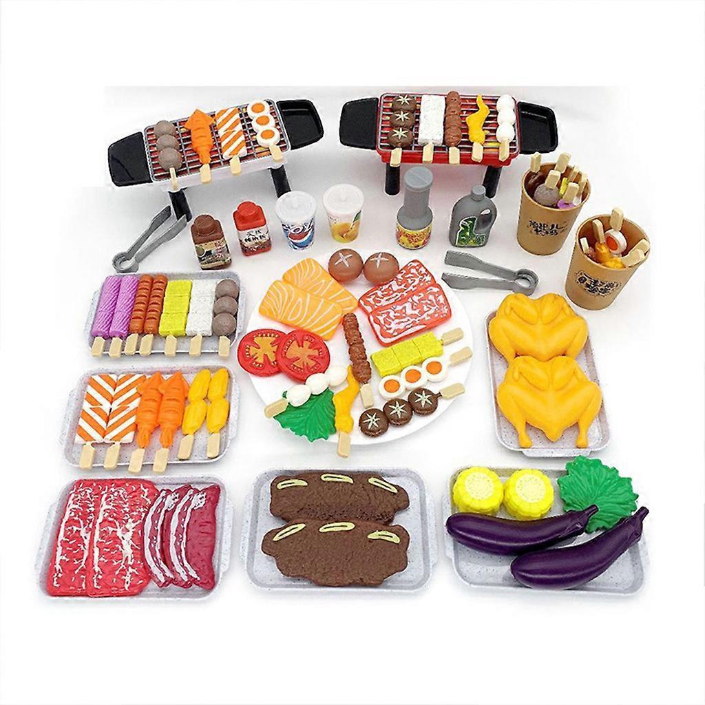 Unbrand 80pcs Family Kitchen Playset Food Toys Grill and Serve BBQ Set for Girls Boys