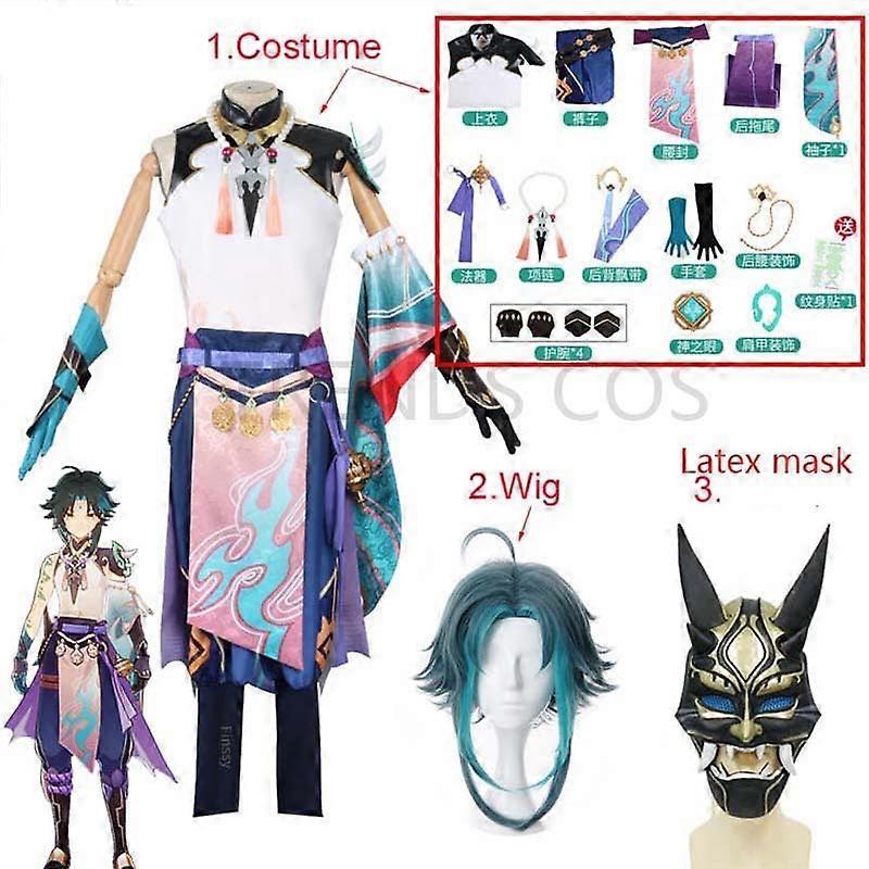 Ghygv Game Genshin Impact Xiao Cosplay Costume Cosplay Anime Xiao Genshin Full Set Xiao Wig Mask Tattoo Sticker for Halloween Outfits XXXL costume ...