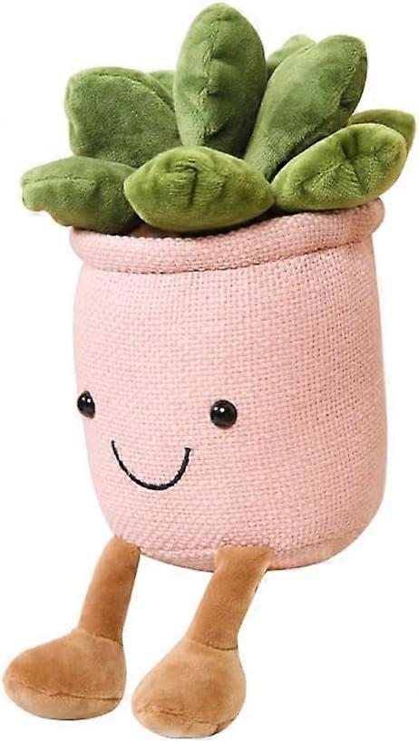 Heyone 9.8" plush succulent potted plant, fun Christmas plush succulent plant toy gift, pink