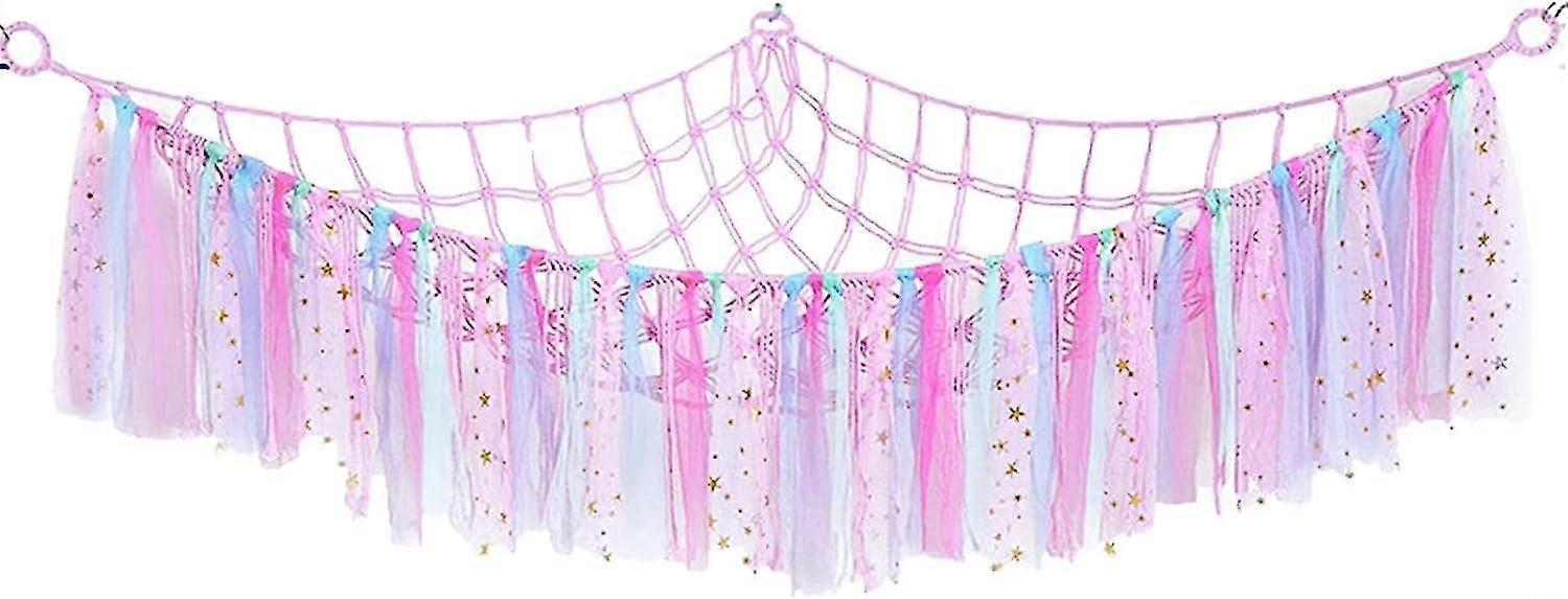 Seenlin Stuffed Animal Net Hammock Macrame Toy Hammock Plush Toys Storage Hammock Corner Hanging Mesh Pink