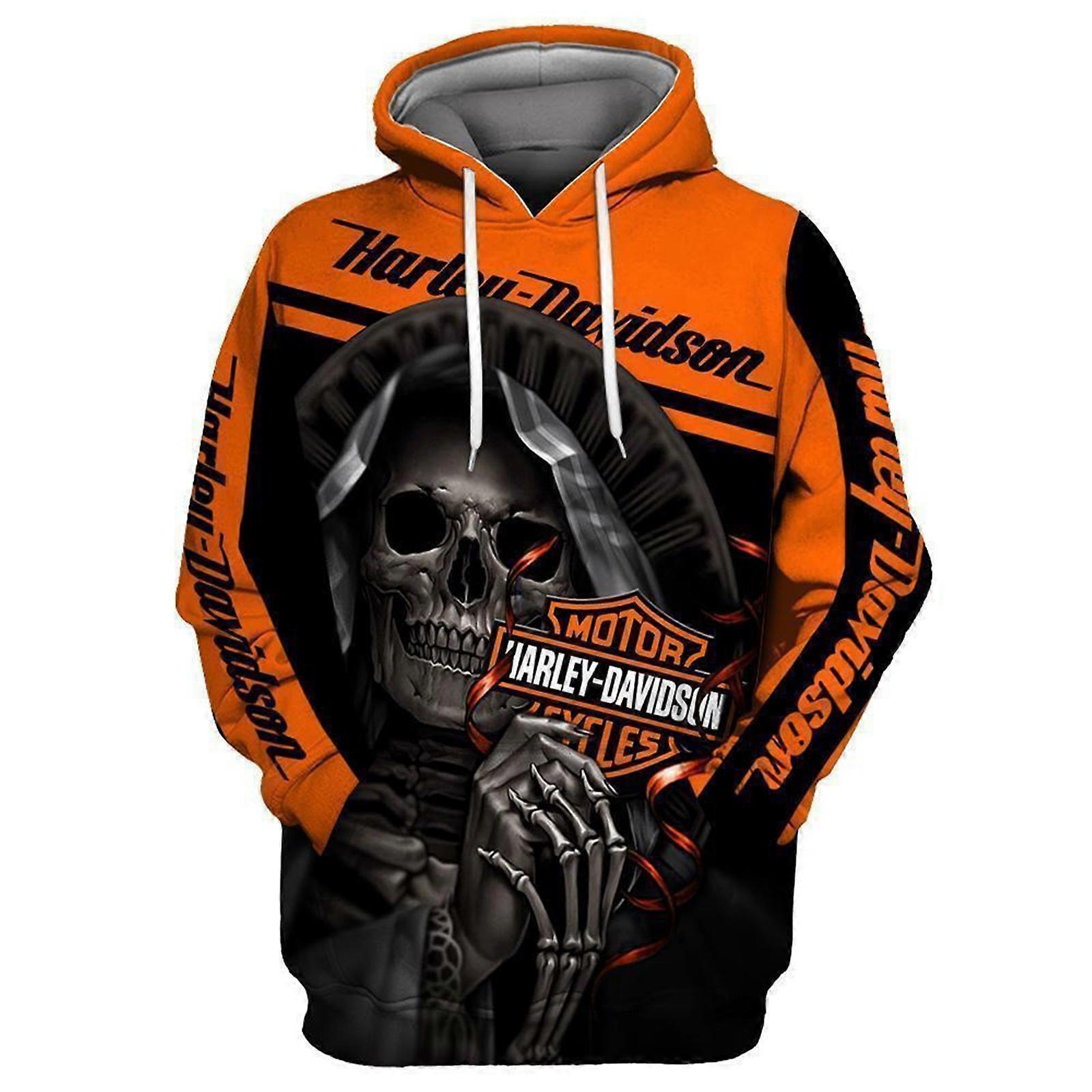 Unbrand Men'S New Harley 3d Digital Printing Loose Pullover Hoodie Sweater Baseball Jacket orange/black