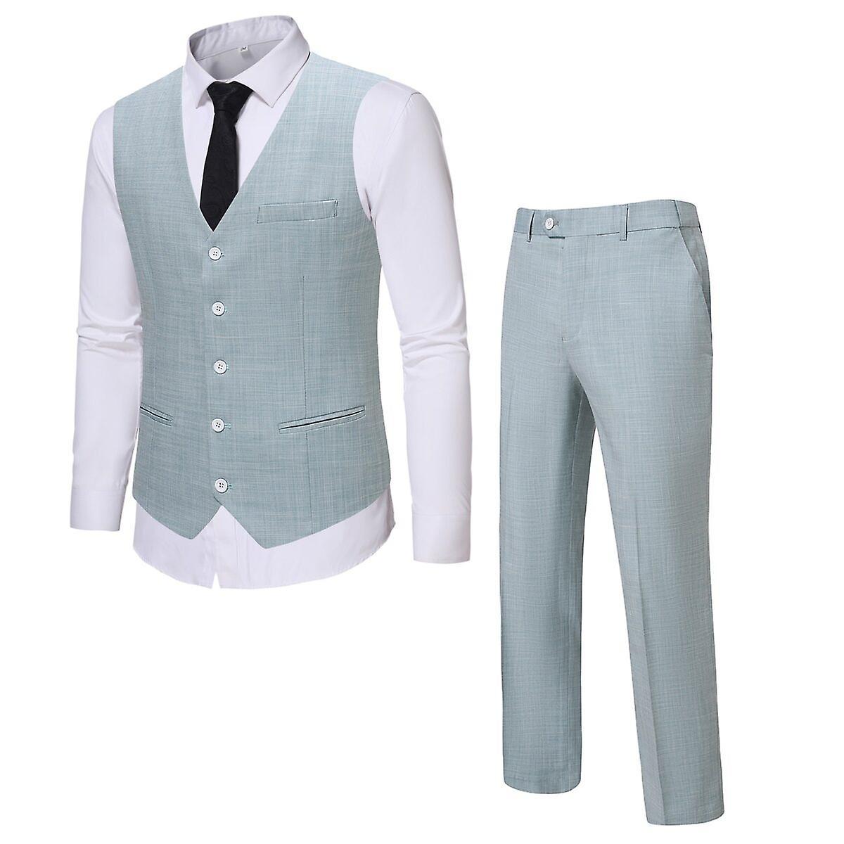 Allthemen Men's Waistcoat and Pants Suit, 2-Piece Wedding Business Slim Suit Light Green L