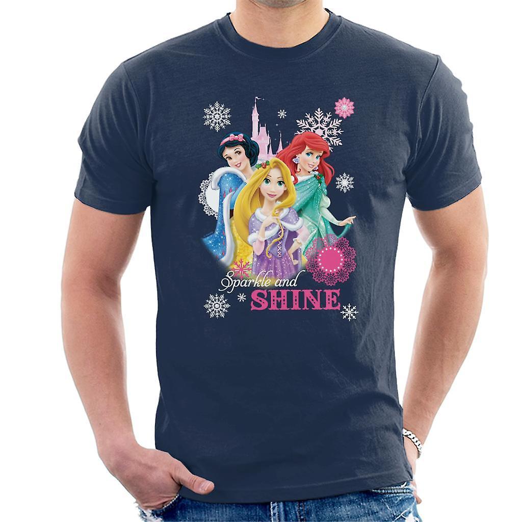 Disney Christmas Princesses Sparkle And Shine Men's T-Shirt Navy Blue Medium