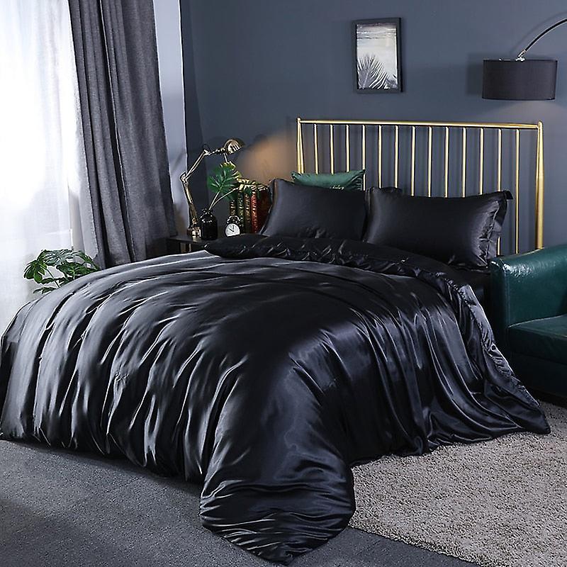 Slowmoose Luxury Satin Silk Bedding Set - Queen, King Size Bed Set Black 1.8m 4pcs fitted