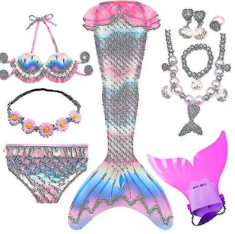 Bean 9pcs Children's Mermaid Tail Swimsuit Set With Monofin 130cm set 1