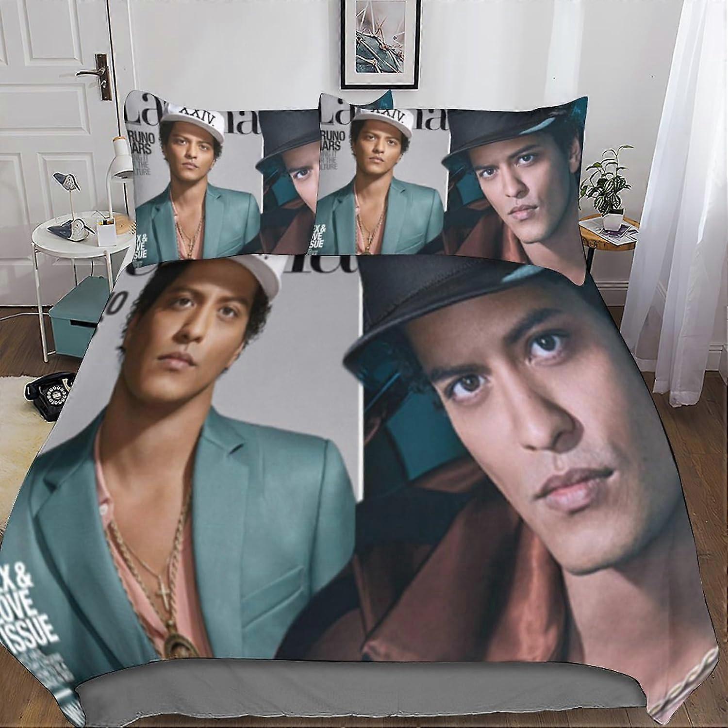 Kerota 3pcs Bruno Mars Duvet Cover 3D Printed Pillowcase Bed Linen, Zipper Closure Microfiber Bedding Set for Adults and Kids Double Double200x200cm