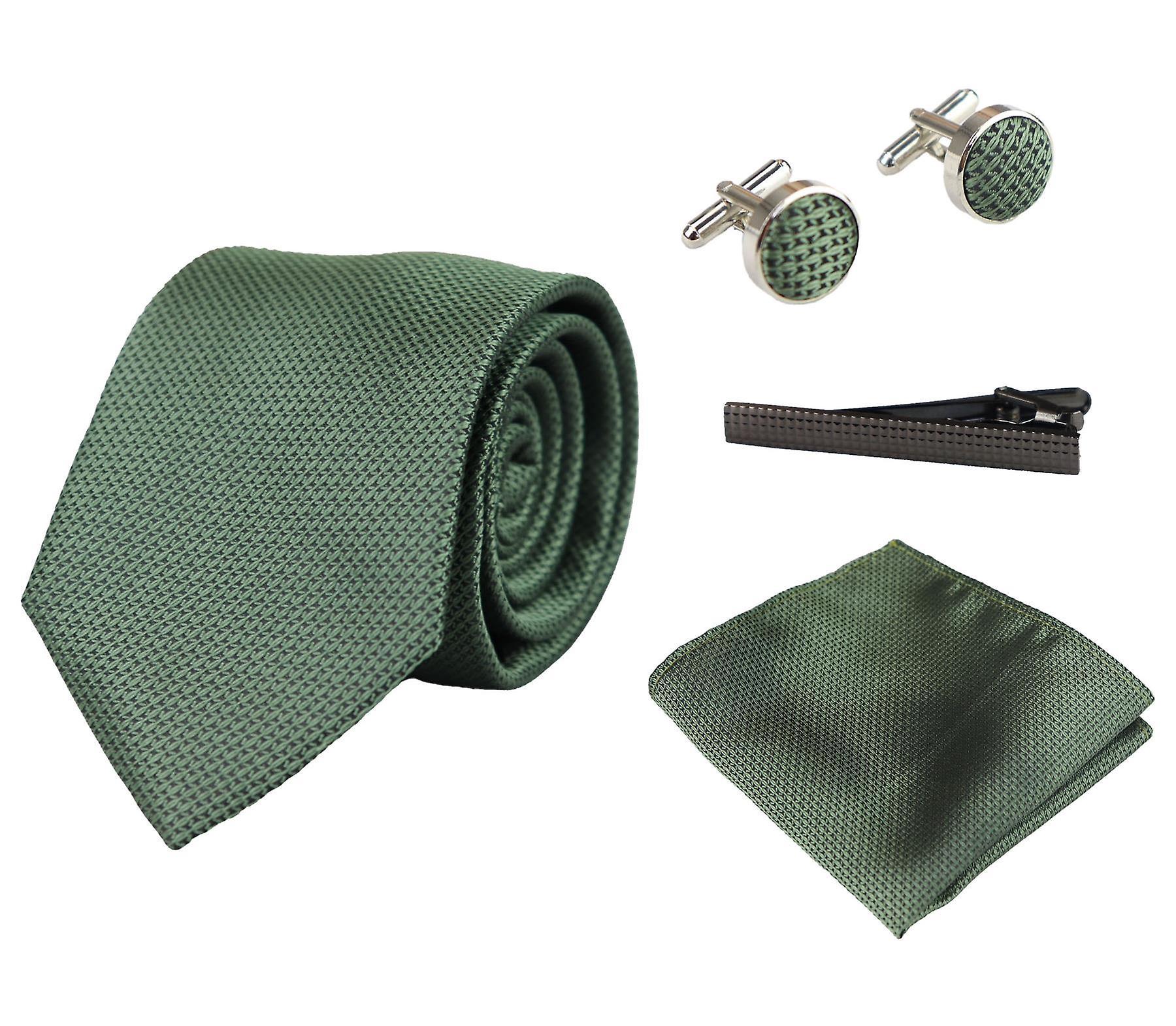 Satin Silk Textured Tie Pocket Square Cuff Links