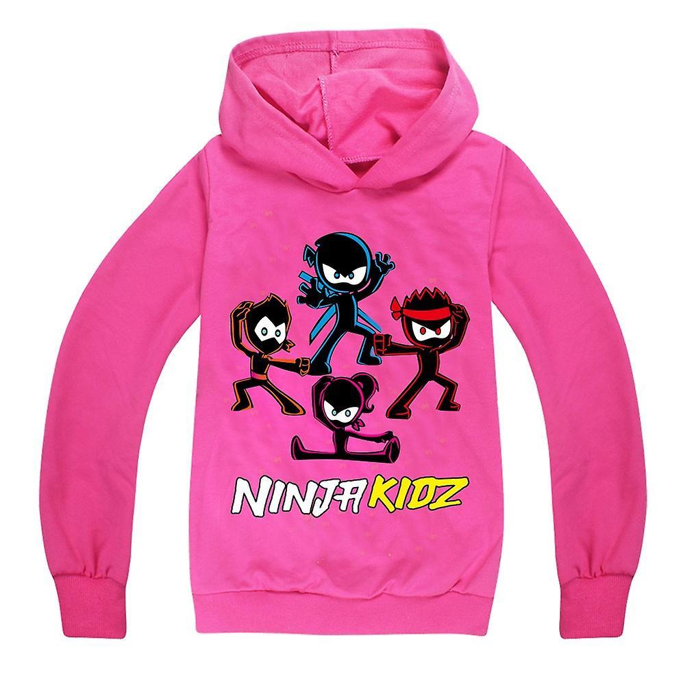 Eocici 7-14 Years Kids Teens Boys Girls Ninja Kidz Printed Hoodies Long Sleeve Hooded Sweatshirt Pullover Tops Gifts Rose red 7-8Years