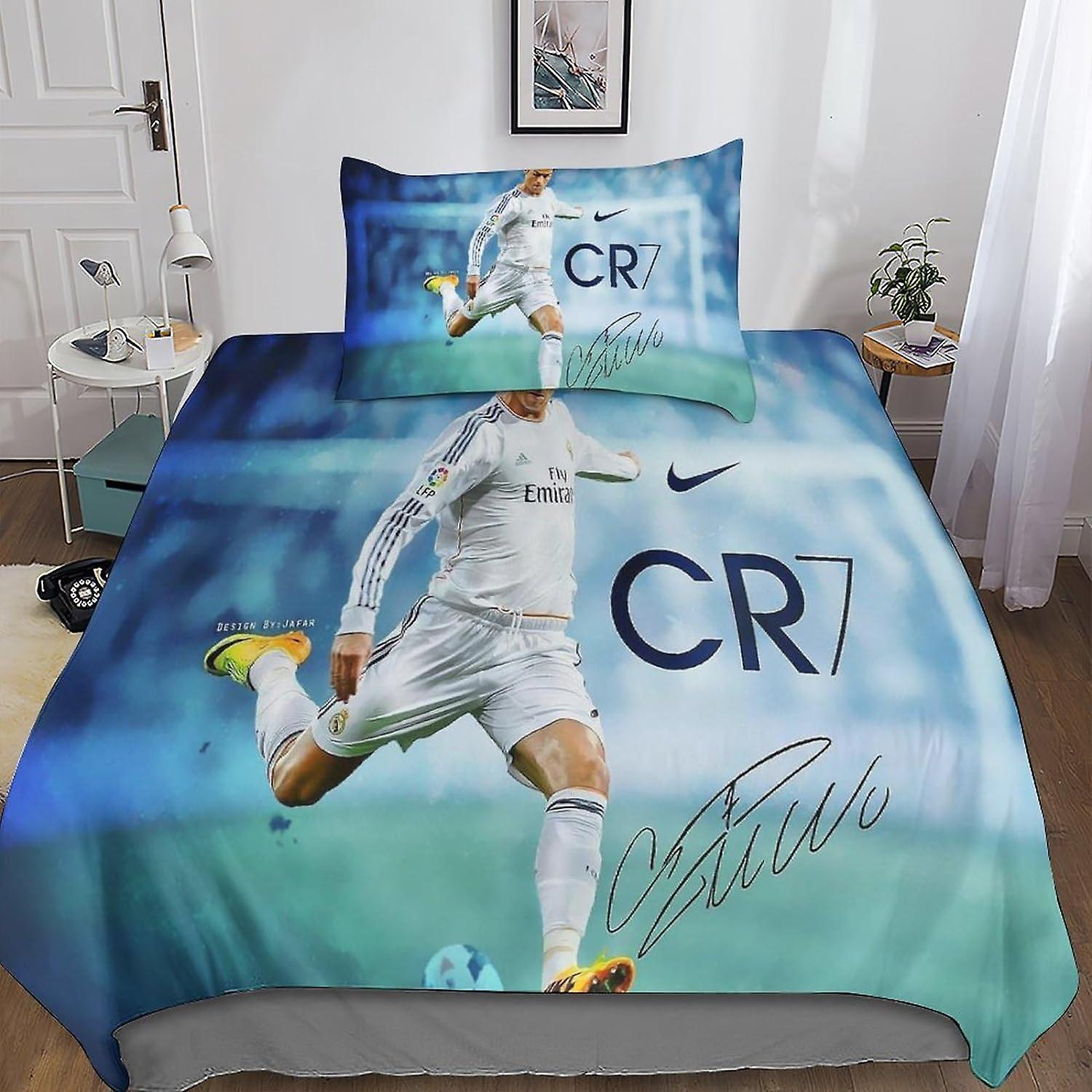 Kerota Cristiano R Bedding Set Duvet Cover Bed CR7 Duvet Cover/Pillowcases/Sheet 3D Microfiber with Zipper Closure 2 Pcs for Adults Kids Girls Sing...