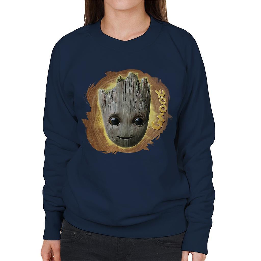 Marvel Guardians Of The Galaxy Vol 2 Groot Wood Design Women's Sweatshirt Navy Blue Large