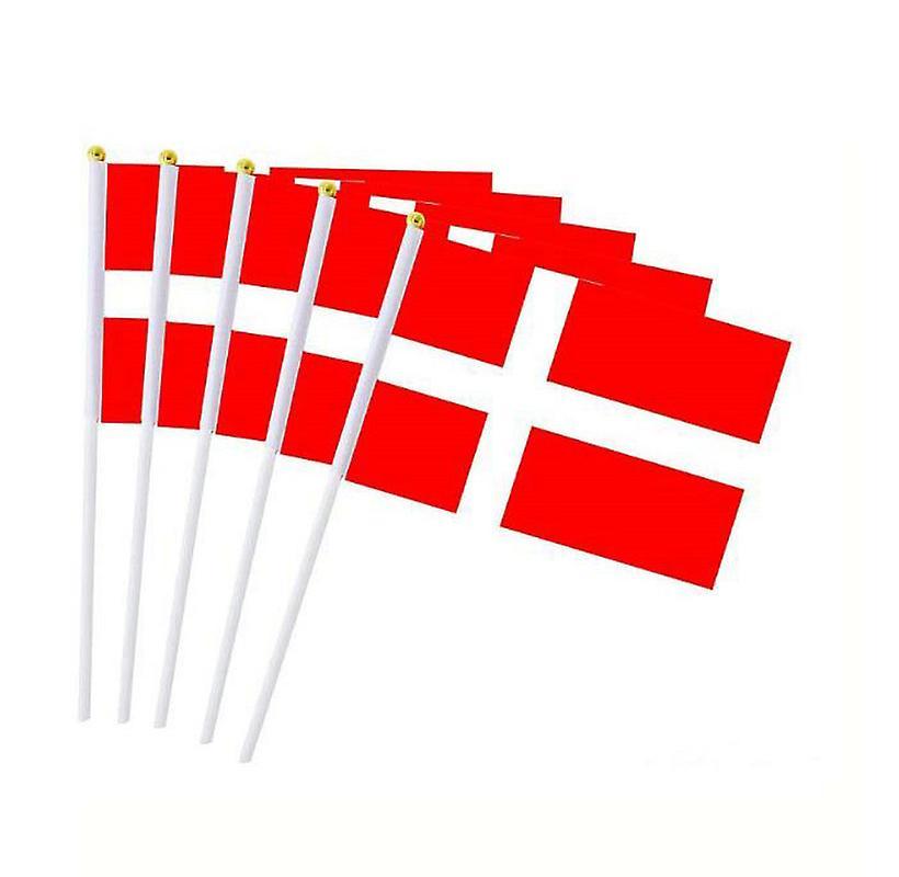 Bolongking 100pcs Denmark Hand Held Shake Small Flag 14x21cm polyester Denmark Hand Waving Flag with plastic flagpole for decoration China 14x21cm ...