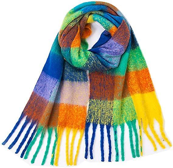 Heytea Women's Cashmere Big Coloured Checked Scarf Winter Warm Wrap Scarf