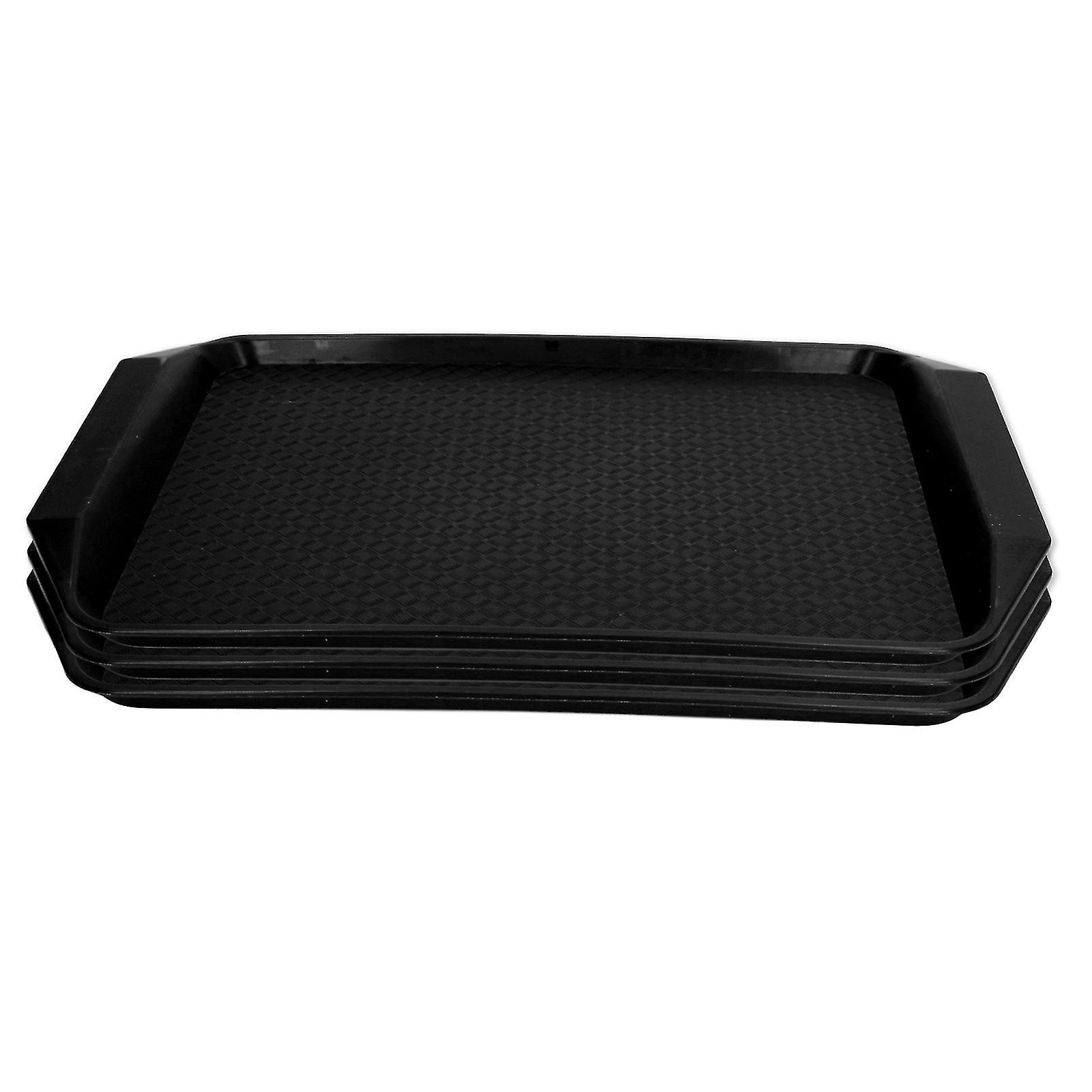 Heat Resistant Stackable Black Cafeteria Trays - Set of 3 Rectangle Plastic Food Service Trays with Binaural Handles for Hotels