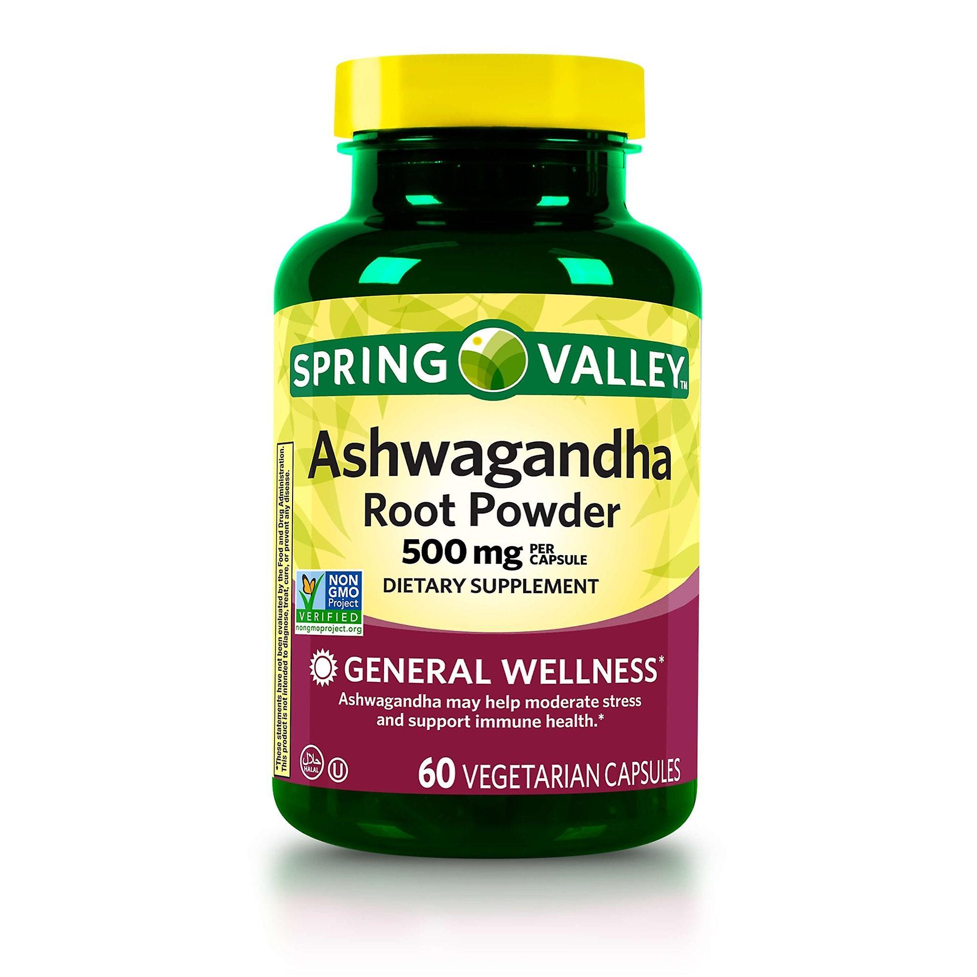 Spring Valley Ashwagandha Root Powder Vegetarian Capsules, 500 Mg, 60 Count