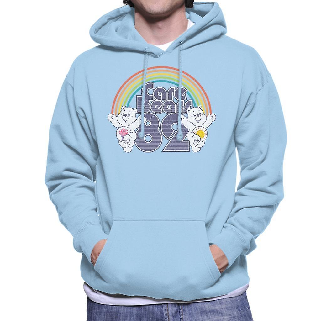 Care Bears 82 Rainbow Funshine Bear And Share Bear Men's Hooded Sweatshirt Sky Blue Small