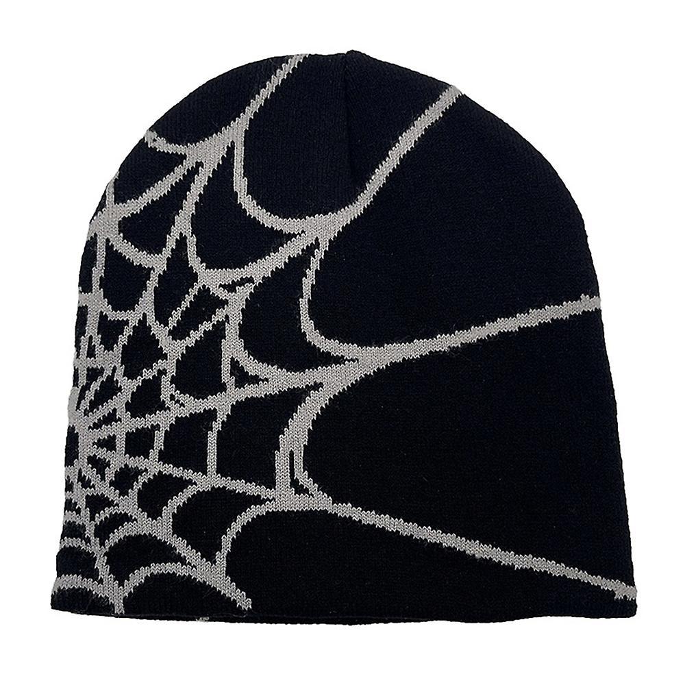 Vicbuy Men Women Spider Web Pattern Beanies Hats Unisex Warm Winter Cuffed Hat Soft Knitted Beanies Cap Grey