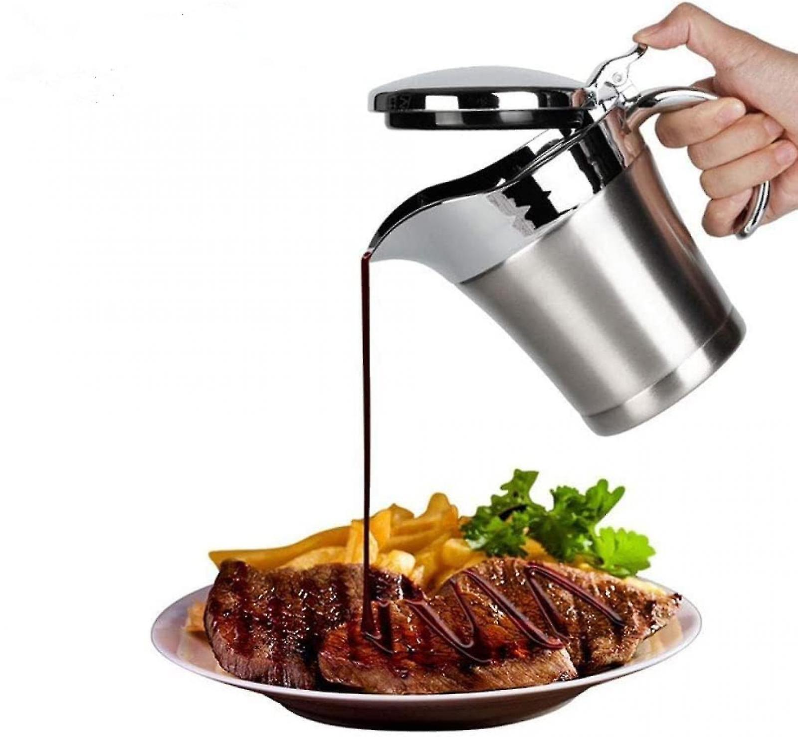 Chumian Sauce Thermos 500ml Gravy Boat With Lid, Double Wall Stainless Steel Insulated Gravy Warmer Sauce Server Jug For Gravy, Cream, Sauce, Salad...