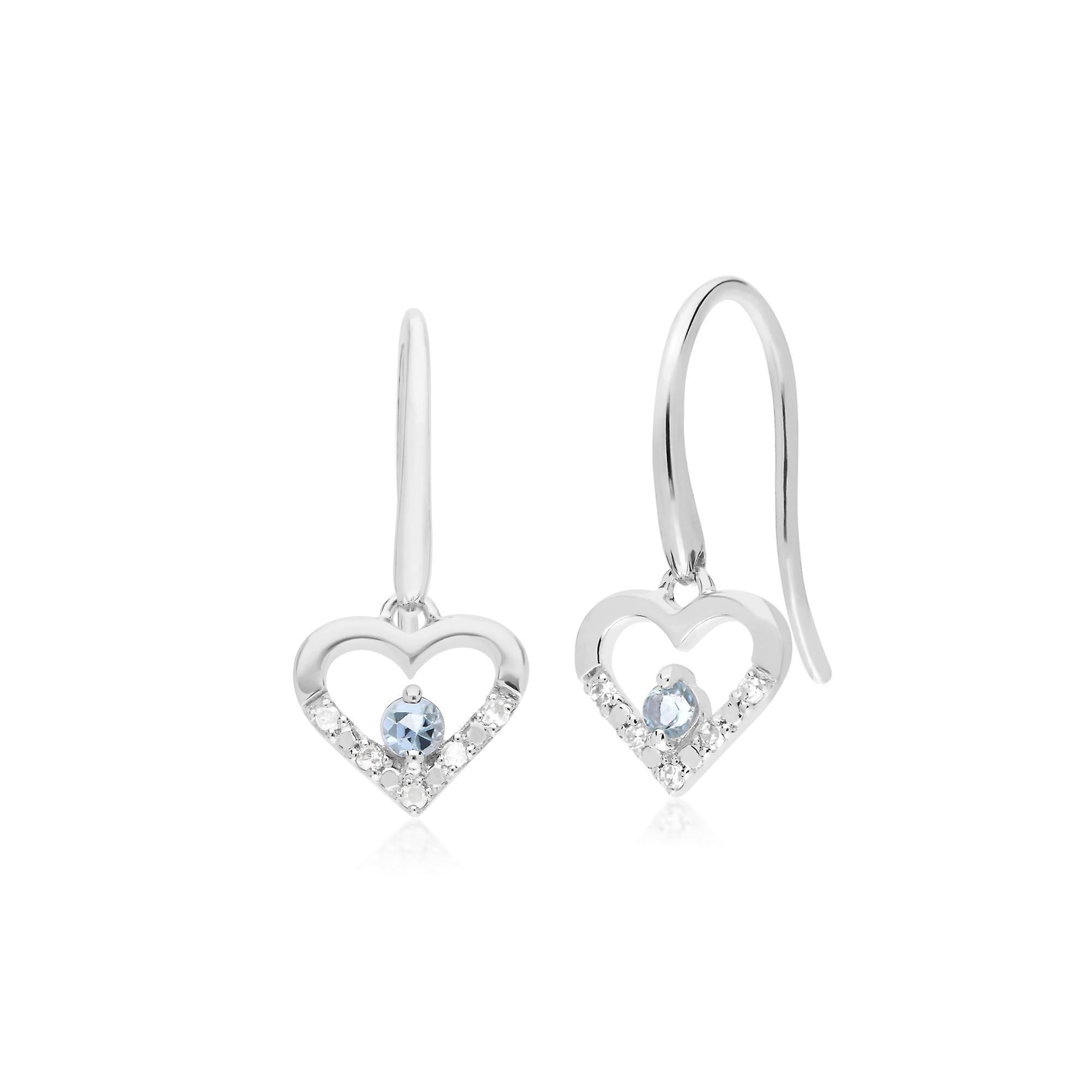 Gemondo Classic Round Aquamarine & Diamond Love Heart Shaped Drop Earrings In 9ct White Gold 162E0258059 Blue One Size