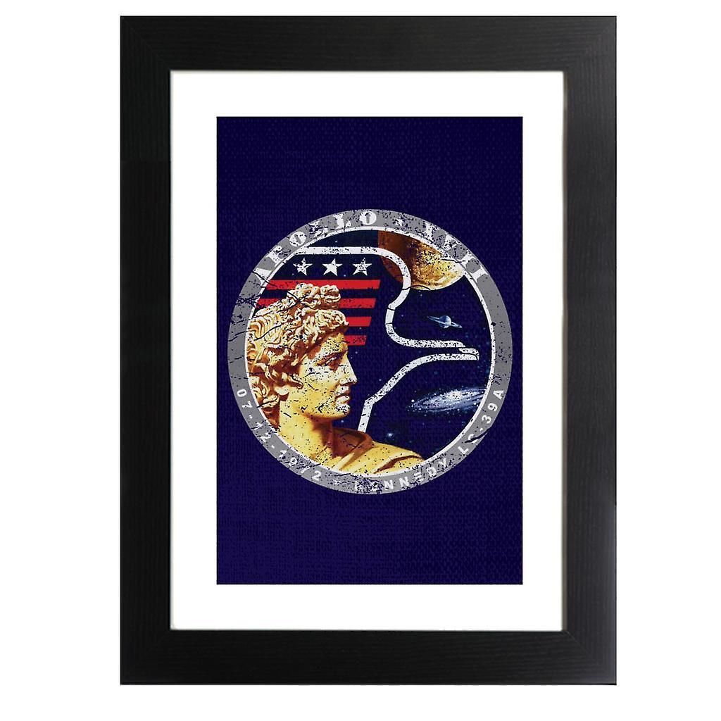 NASA Apollo 17 Mission Badge Distressed Framed Print Navy Blue 39 x 52 cm