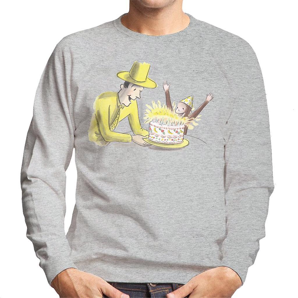 Curious George Birthday Cake Men's Sweatshirt Heather Grey Small