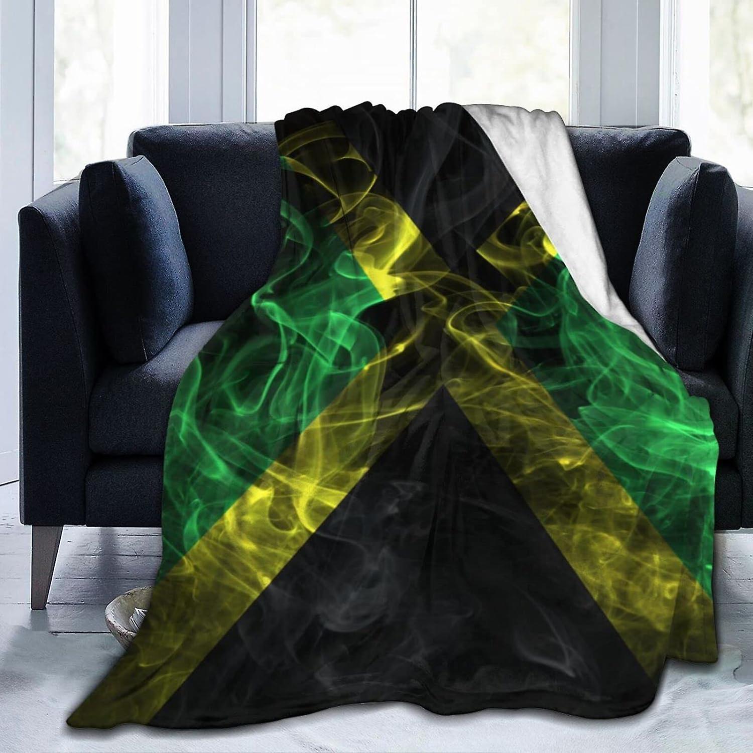 Kerota Throw Blanket Smoke Flag of Jamaica Flannel Blanket Soft and Comfortable Sofa Blanket Washable for Sofa Couch Bed 50x40in 125x100cm