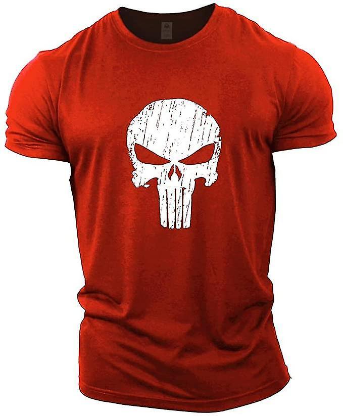 Preferred Men's Bodybuilding T-shirt - Skull - Fitness Training Tops Red L