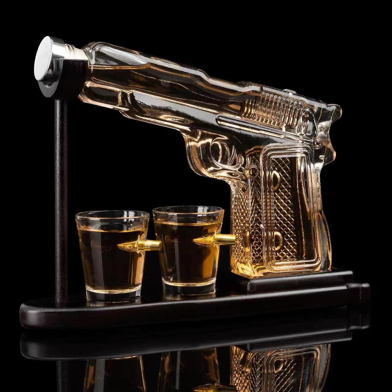 Frusde Gifts For Men Dad, Whiskey Decanter Set With 2 Shot Glasses, Pistol Gun Whiskey Decanter Set Unique Birthday Gift Drinking Accessories