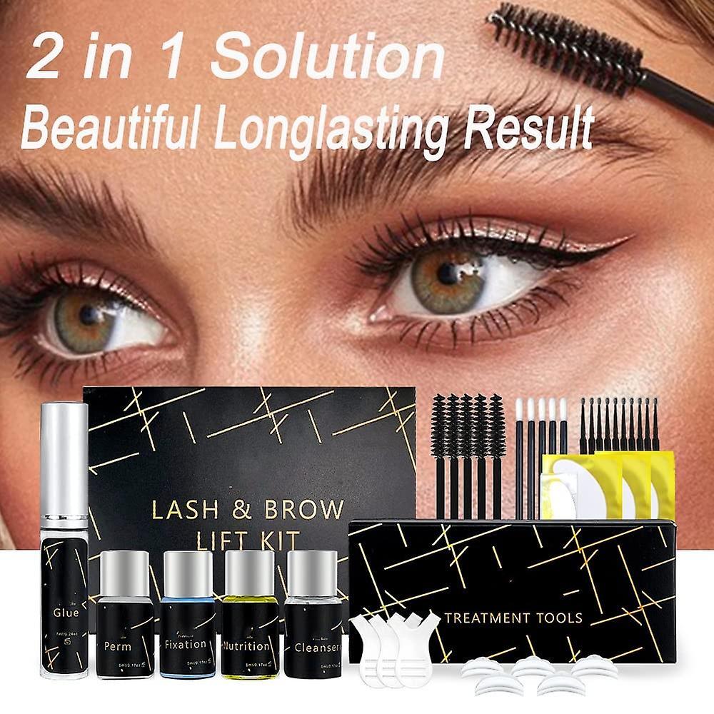 Fongwan Lash Lifting Kit Eyelash Perm Kit, 2 In 1 Curling Eyelash Perm Lash Extension Set Brow Lift Lamination Set For Home Or Salon Use 1 Set