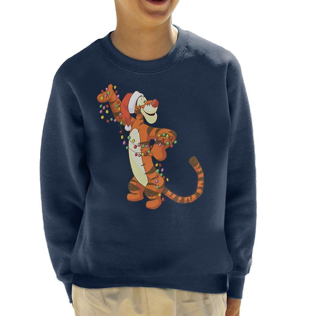 Disney Christmas Tigger Holding Festive Lights Kid's Sweatshirt Navy Blue Small (5-6 yrs)