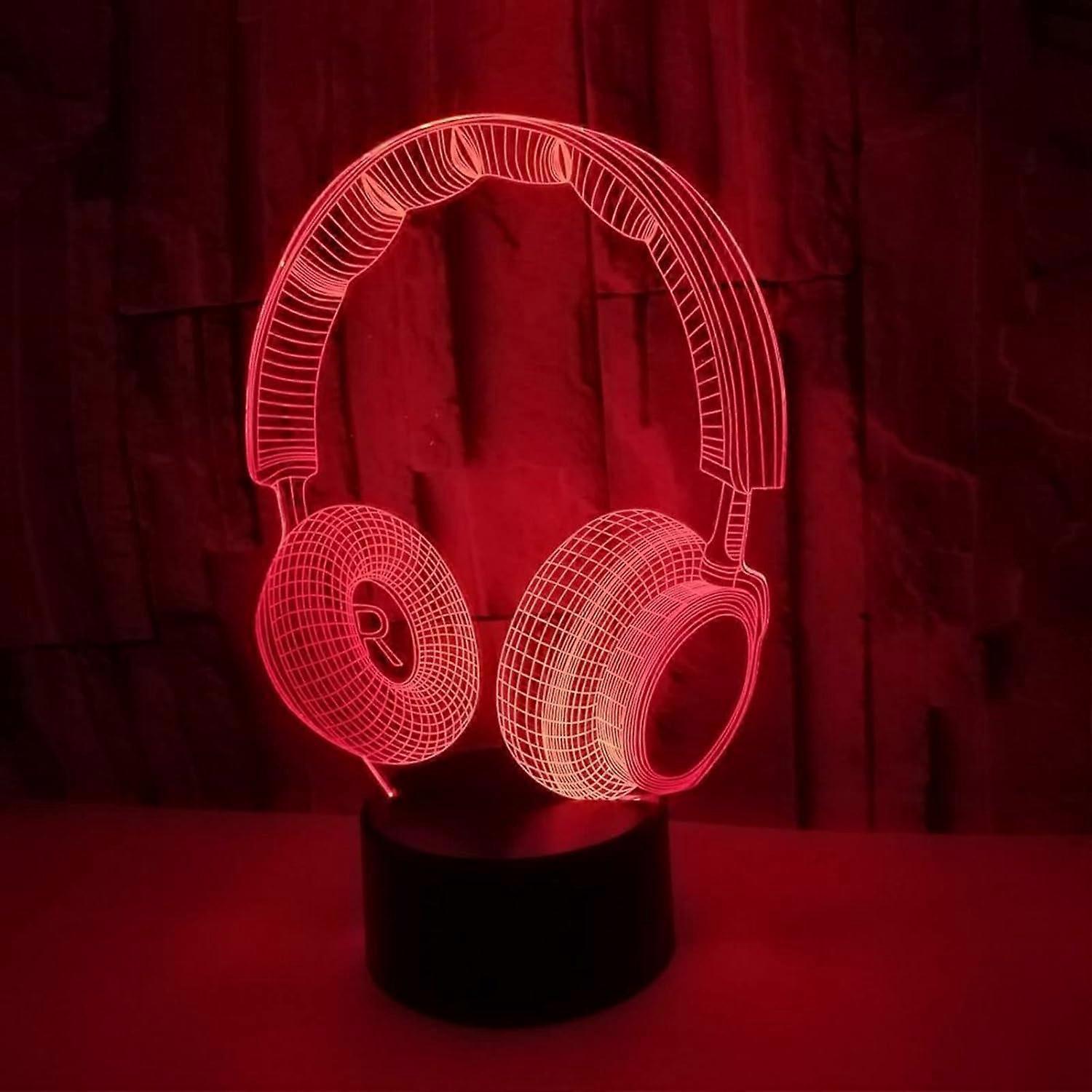 Xcy 3D Illusion Headphone Shape Night Lamp 7 Color Changing LED Lamp with USB Cable 3D Colorful Visual Lights Touch & Remote Control Table Lamp