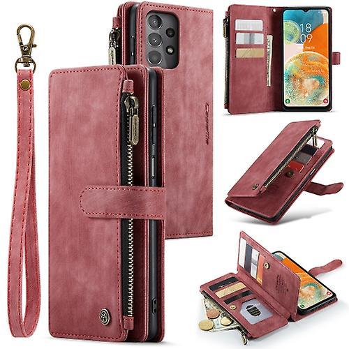 Mycase For Samsung Galaxy A23 Caseme C30 Multifunctional Card Slots Zipper Phone Leather Phone Case Red